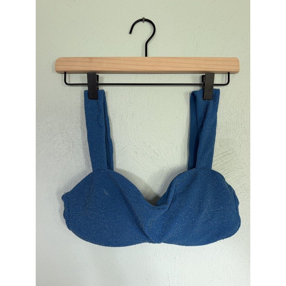 Hunza G Jamie Bikini Top Metallic Denim Blue Twist Sweetheart Bust Size M